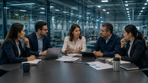 Equipo empresarial colaborando para fortalecer capacidades organizacionales